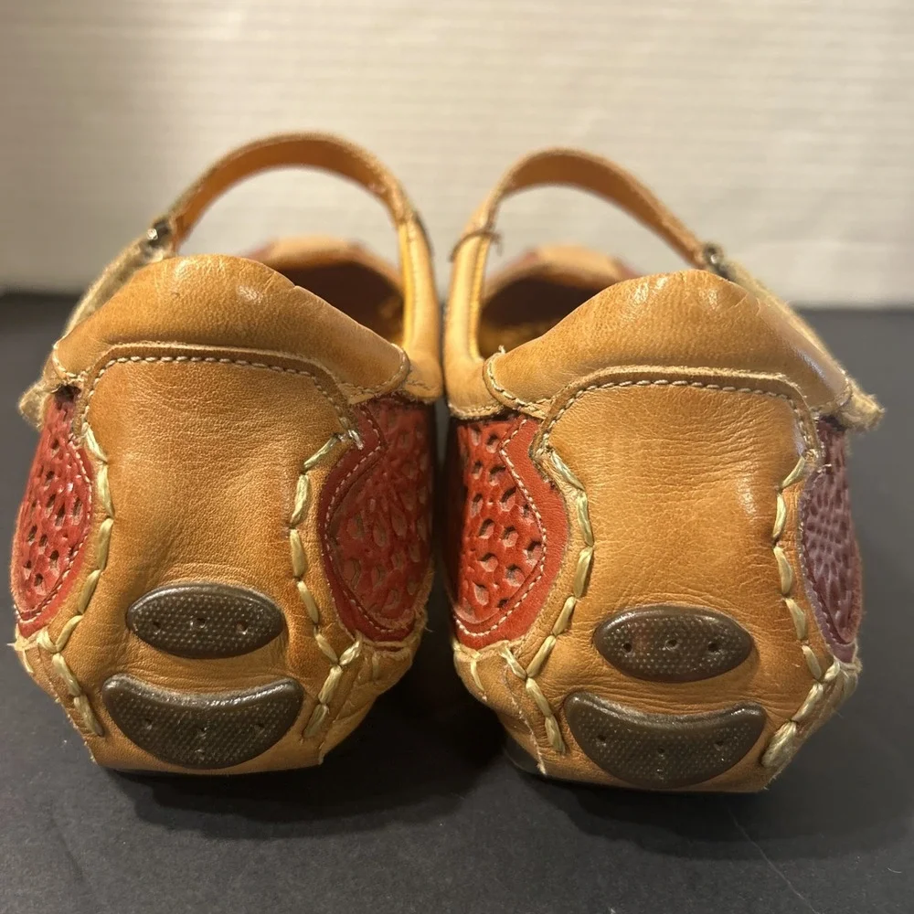 PIKOLINOS Sandia Mary Jane Red Tan Size 39 Leather Flats Women's Shoes In Box